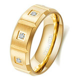 Anillo Hombre Acero Titanio 8mm Oro Mate 8 Cz Boda