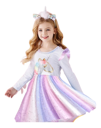 Vestido Niña, Vestido De Unicornio Con Lentejuelas, Princesa