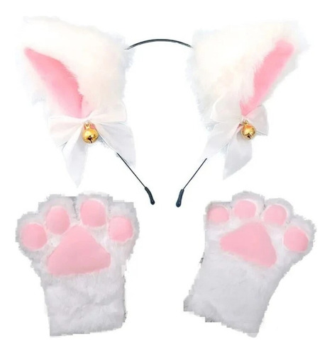 Set Guantes + Orejas De Gato Kawaii Cosplay 