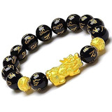 Brazalete Feng Shui Pi Xiu De Obsidiana Negra Oro Pulsera