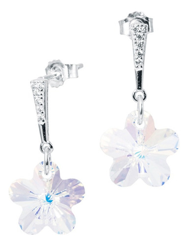 Joyas Aros Flor Con Cristal Swarovksi Y Plata 925