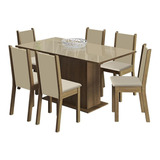 Sala Jantar Madesa Moscou Plus Tampo Vidro 6 Cadeiras Rcsb Cor Rustic/crema/pérola Desenho Do Tecido Das Cadeiras Liso 045997g6xtper