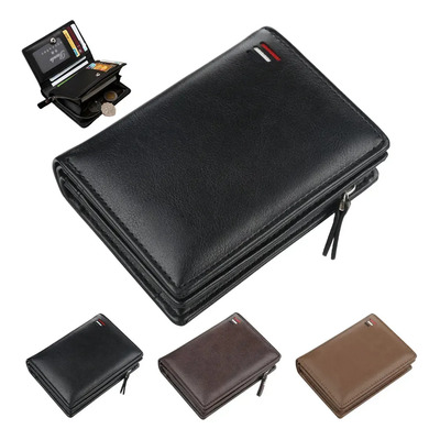 Cartera De Cuero Masculina Con Monedero Y Tarjetero Negro Cuero