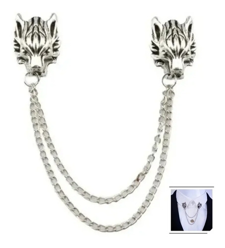Collar Pin Para Cuello De Camisa Con Lobos Y Cadenas Moda