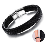 Pulsera Hombre Cuero Trenzado Con Clip Magnetico