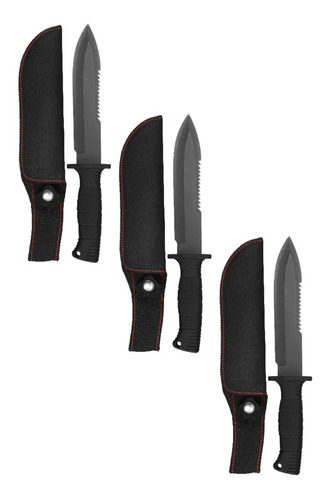 Pack 3 Cuchillo Tactico Militar Pesca De Acero Con Funda Lt