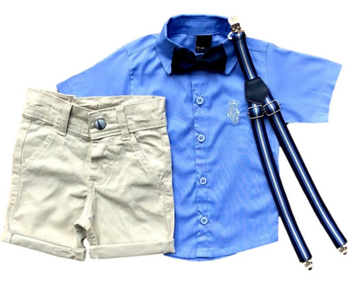 Conjunto Infantil Menino Camisa + Bermuda + Kit Susp 1 Ao 8