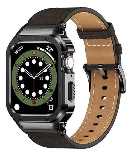 Malla Y Funda Cuero Cafe/negro P/apple Watch 45mm 9/8/7