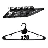 Combo 20 Perchas Plasticas Negras Para Perchero Placard Ropa