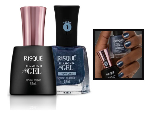 Kit Esmalte Risque Diamond Gel Sorbet De Mirtilo + Top Coat