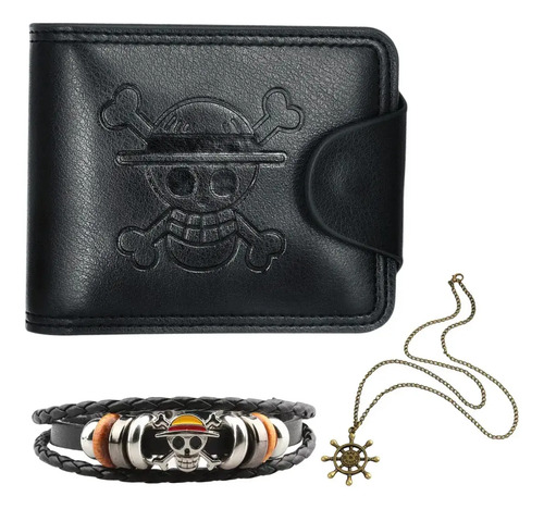 Cartera One Piece Luffy Anime Alta Calidad + Accesorios 3pcs