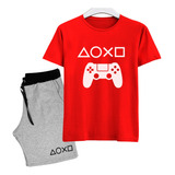 Kit Infantil Juvenil Blusa E Bermuda Meninos Nerd Jogos Ps4