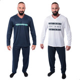 Kit 2 Pijamas Masculino Longo Inverno Confortável Gola V