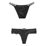 Set De Tangas Victoria's Secret Negra Brillantes