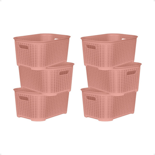 Canastos Organizador Plastico Rattan Cesto X6 Gris 36x25x17 