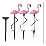 Pack 3 Flamingos Solares  Estaca Para Jardín 