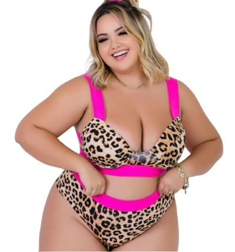 Biquini Plus Size Praia Oncinha Cor Neon Fio Duplo Aro Bojo