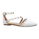 Balerina Para Mujer Pamela Zapatos Dama Blanco Estoperoles