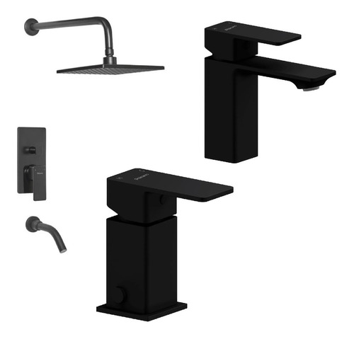 Combo Grifería Peirano Soria Black Negra Bidet Lav Ducha 