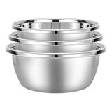 Bowl Inox Tigela Conjunto 3 Pçs Vasilha Fundo 22cm Grosso