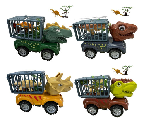 Set 4 Vehículos Carritos Fricción Dinosaurios Juguete Niños