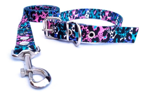 Conj 3cm Estampado + Correa + Collar Hebilla P/ Perros