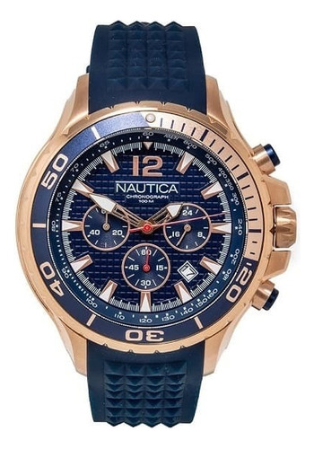 Reloj Nautica Napnstf12 Caballero Correa Azul Bisel Cobre Fondo Azul