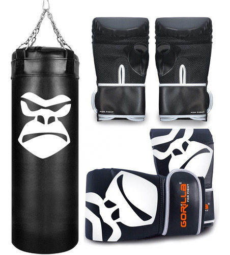 Kit Saco De Pancada Boxe + 2 Luvas Bate Saco Infantil Gorila Cor Preto/azul