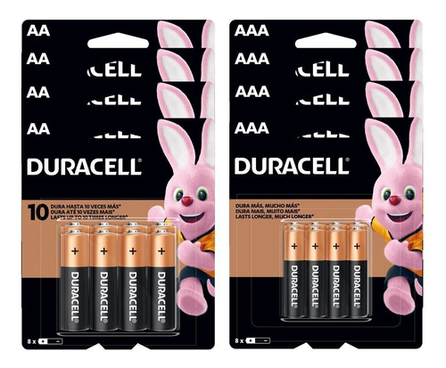 Kit 64 Pilhas Duracell Alcalina 32 Aa + 32 Aaa Pack 16 Econo