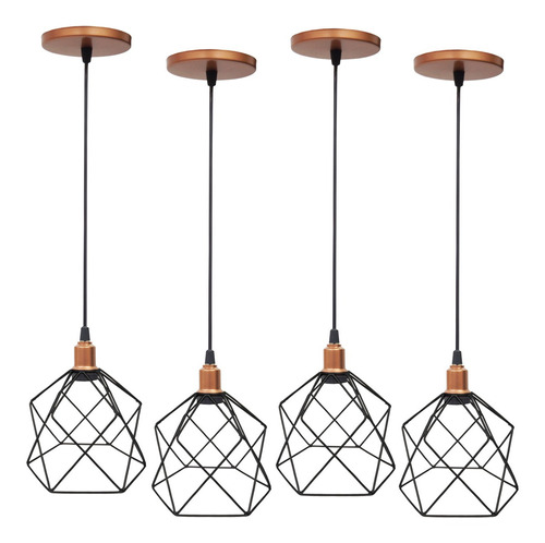 4 Pendentes Aramado Cálice Balcão Lustre Luxo Canopla Retrô Cor Cobre Rose Gold/preto