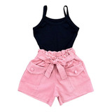 Conjunto Infantil Moda Mini Diva Regata E Short Linho