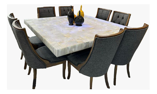 Comedor 8 Sillas Cuadrado Cubierta Onix Base Madera Premium