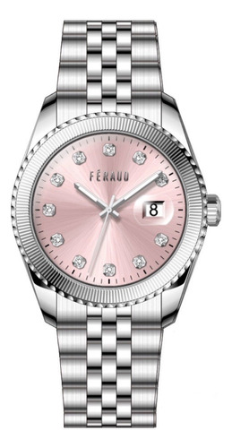 Reloj Feraud Mujer Piedras Rosa Calendario Moderno F5541lslr