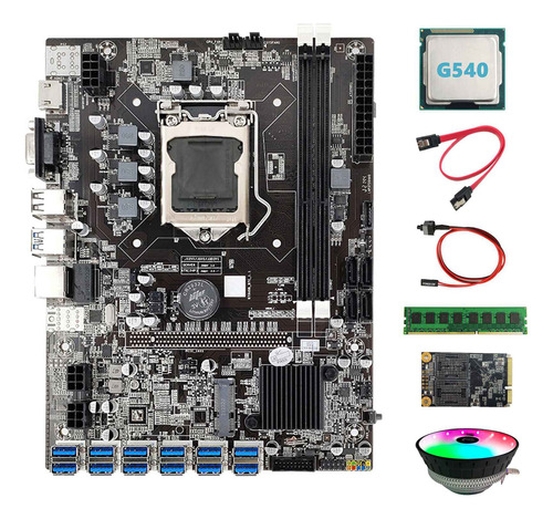 Placa Base B75 Btc Mining 12 Usb+cpu G540+ventilador Rgb+ddr