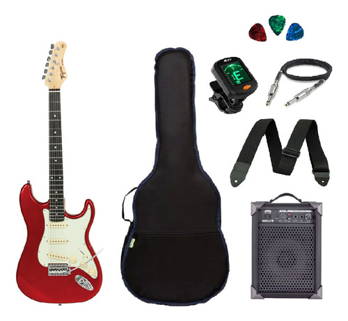 Kit Guitarra Tagima Tg500 Strato Caixa Amplificada Acessório