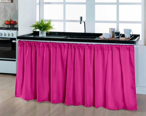 Cortina Pia Cozinha Balcão 80cm De Altura Tecido Liso Cor Pink