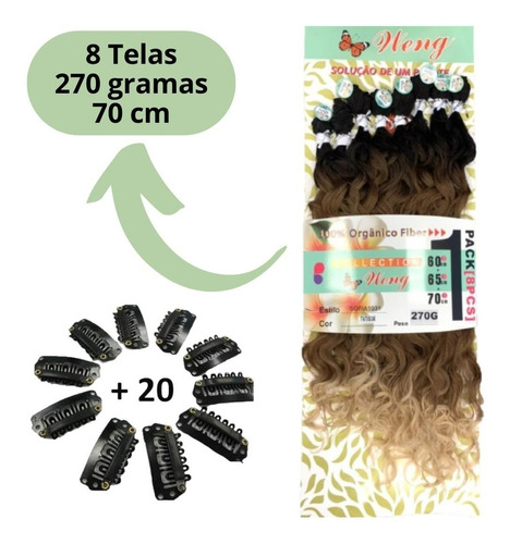 Cabelo Orgânico Cacheado Ondulado 270gr 8 Telas + 20 Tictac 