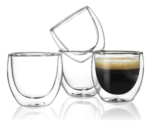 Taza Cafe Expresso 4 Vasos Vidrio Doble Pared Térmica 80 Ml