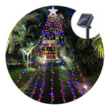 Luz Solar Cascada Guirnalda Estrella Árbol Navidad + Control