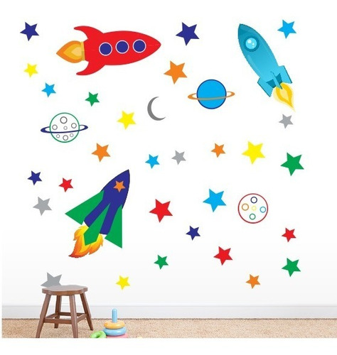 Vinilo Infantil Cuarto Bebe Espacio Exterior - Pared 2mx2m 