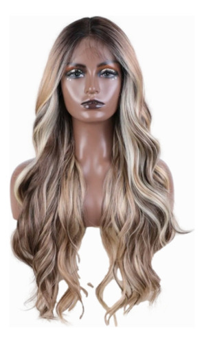 Peluca Hisan Lace Front Humanizada Rubia Ondas Reflejos