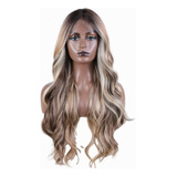 Peluca Hisan Lace Front Humanizada Rubia Ondas Reflejos