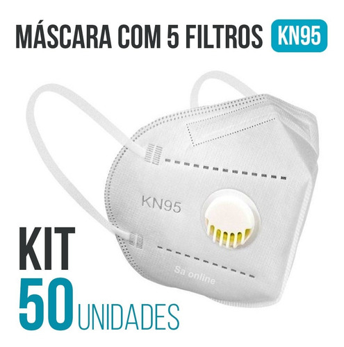Kit 50 Máscaras Kn95 C/5 Camadas Proteção Confortável Seguro