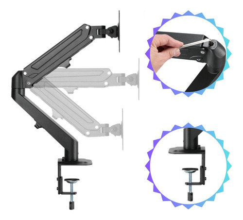 Suporte A Gás Base P/ Monitor 17 Até 32 Preto Padrão Vesa