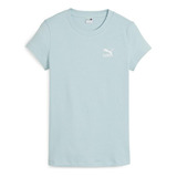 Polera Puma Classics Ribbed Slim Tee Azul Mujer