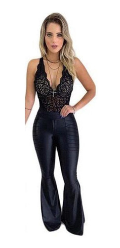 Calça Hotpants Cirre Disco Maxi Flare Boca Larga De Sino