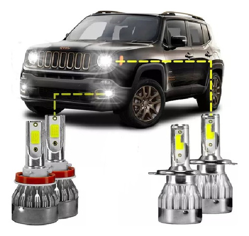 Kit Super Led Jeep Renegade Farol Alto Baixo/ Milha Canceler