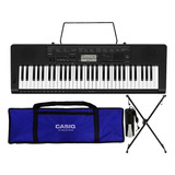 Kit Teclado Casio Ctk3500 Musical Completo Capa Azul Pedal