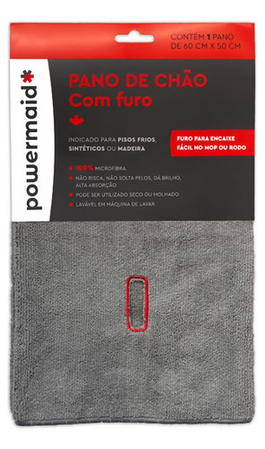 Pano Microfibra Chão Multiuso Com Furo Para  Rodo 60x50cm