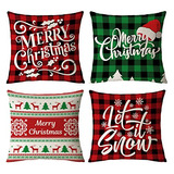 Fundas De Almohada De Navidad 24x24 Juego De 4 Rojo Ver...